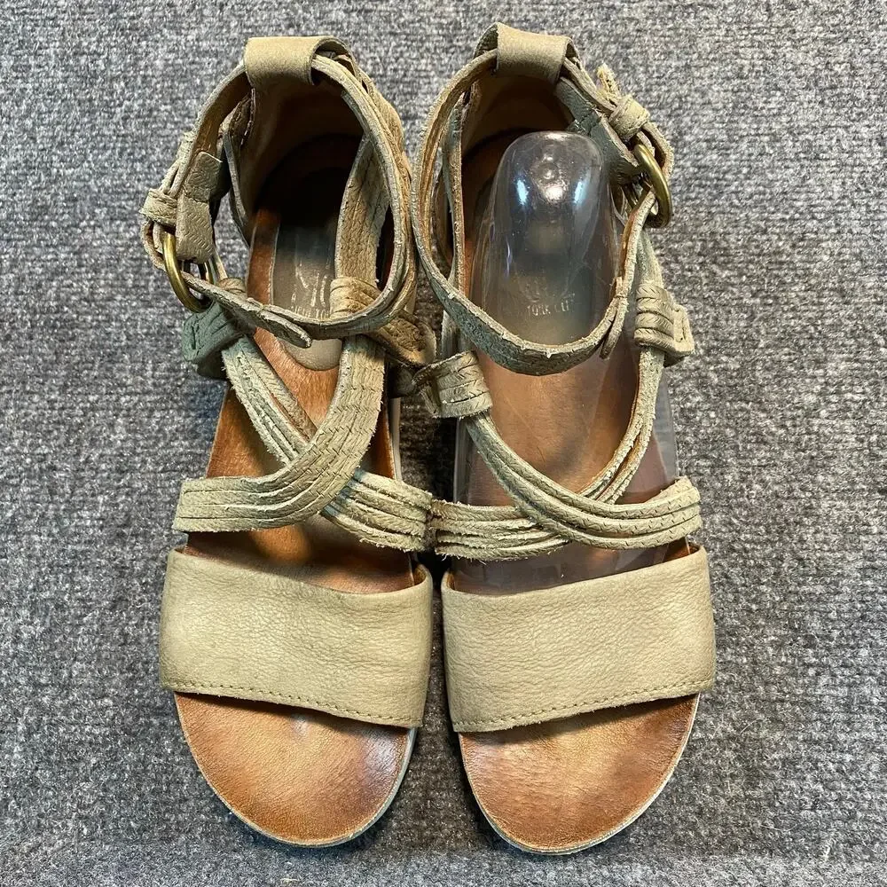 Miz Mooz Taupe Leather Sandals Ankle Strappy Comfort Shoes Womens 9-9.5 EU 40
